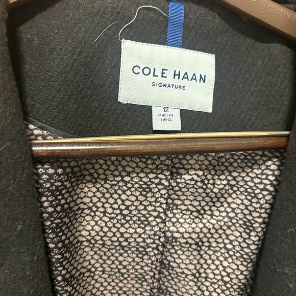 Cole Haan Wool Blend Faux Fur Trim Hooded Coat - Picture 3 of 3